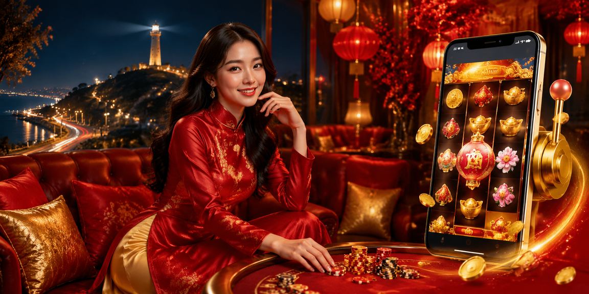 Slot game tại Vũng Tàu với hình ảnh áo dài truyền thống và bờ biển